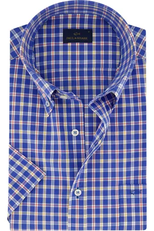 Paul &amp; Shark Katoenen casual overhemd korte mouw wijde fit geruit