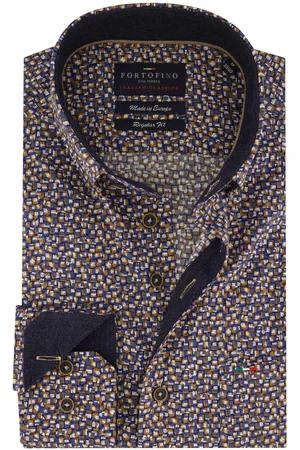 Portofino Regular Fit overhemd geprint katoen