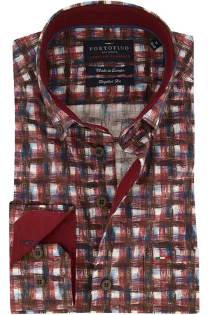 Portofino Regular FIt overhemd bruin geprint geruit