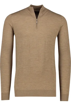 Portofino Trui half zip extra lang gemeleerd camel