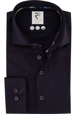 R2 Westbrook Business overhemd slim fit navy effen katoen