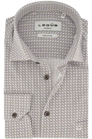 Ledub Spierwit geprint Modern Fit overhemd borstzak