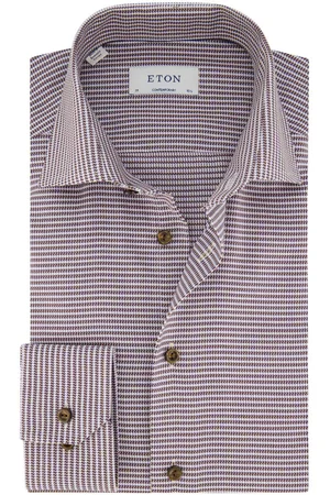 Eton Overhemd twill wit geprint wide spread