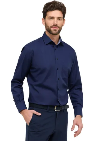 ETERNA Overhemd navy effen borstzak comfort fit