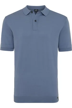 Genti Polo blauw effen viscose normale fit