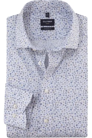 Olymp Charmant overhemd blauw geprint Modern Fit