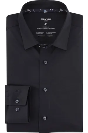 Olymp Luxor 24/Seven overhemd zwart effen Flex Jersey