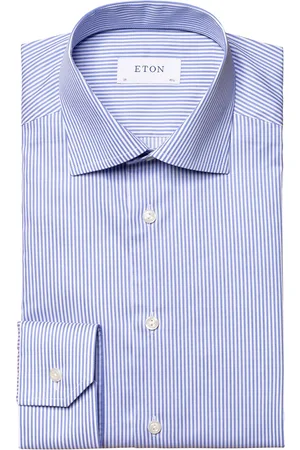 Eton Business overhemd blauw gestreept katoen