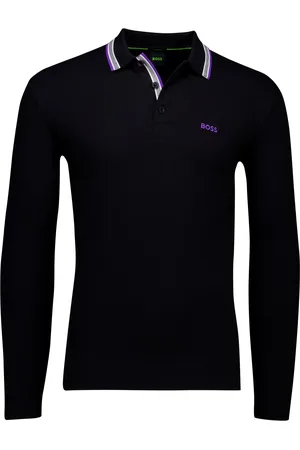 HUGO BOSS Boss Green polo lange mouw Plisy zwart pique