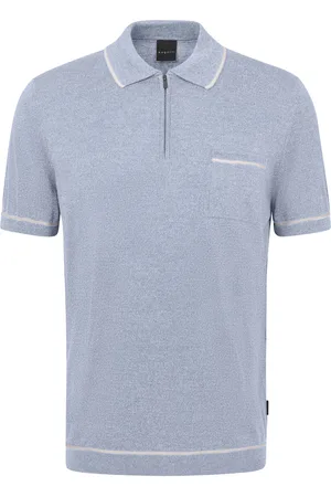 Bugatti Polo met rits katoen wijde fit