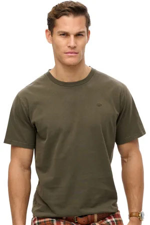 Superdry T-shirt donkergroen effen ronde hals katoen
