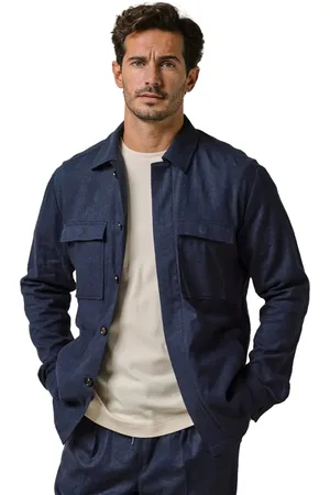 Profuomo Casual linnen overshirt blauw