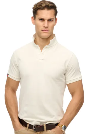 Superdry Polo 2-knoops crème effen pique korte mouw