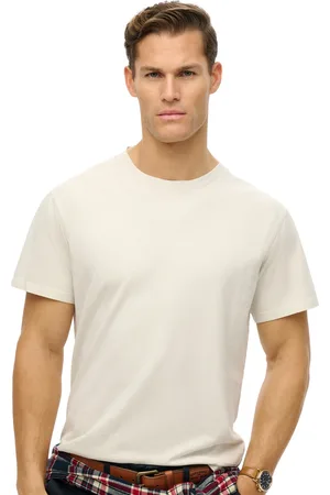 Superdry T-shirt crème effen ronde hals katoen