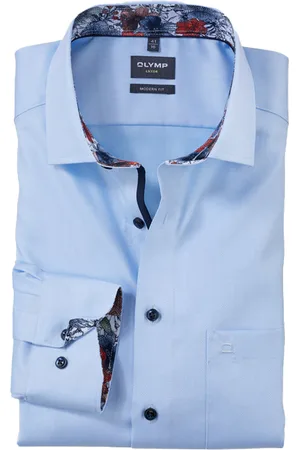 Olymp Luxor Modern Fit overhemd mouwlengte 7 blauw borstzak
