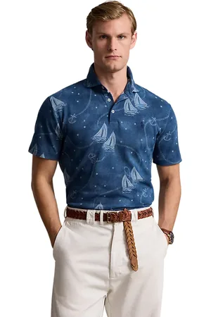 Ralph Lauren 3-knoops katoenen polo navy custom slim fit