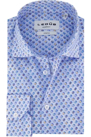 Ledub Overhemd lichtblauw geprint stretch modern fit