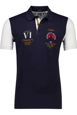 Aeronautica Militare Polo navy en wit Regular Fit pique