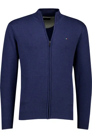 Portofino Vest donkerblauw effen katoen met boord