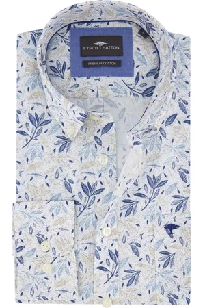 Fynch-Hatton Overhemd blauw geprint met button down boord