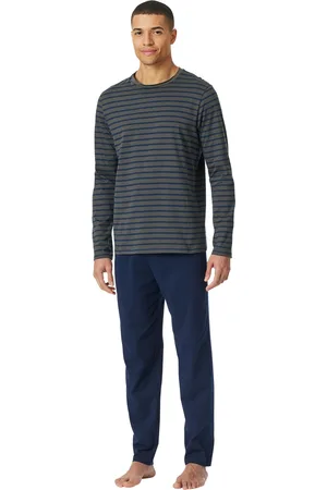 Schiesser Lange pyjama antraciet blauw