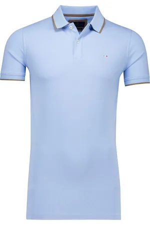 Portofino Polo extra lang blauw bruin pique 3-knoops