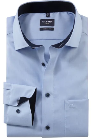 Olymp Strijkvrij Luxor overhemd blauw Modern Fit