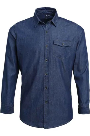 Premier Heren Denim Overhemd met Contraststiksels (Indigo Denim)