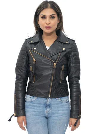 Infinity Dames leren gewatteerde vintage Brando bikerjack-Lusaka