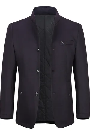 Allthemen Heren korte slim fit jas met opstaande kraag Business Casual wollen overjas Rood