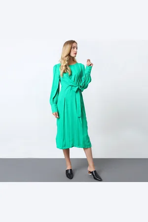 Smart & Joy Gedrapeerde jurk met lange mouwen en touw aan de zijkant
