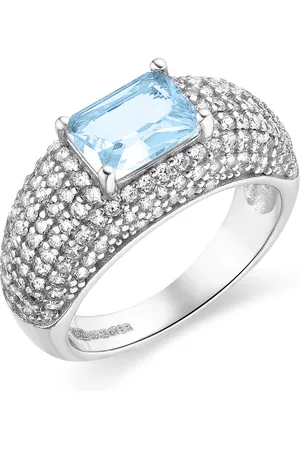 Luxenter 925 sterling zilveren ring met gerhodineerde aquamarijn zirkonia - Tany