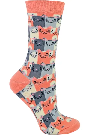 Miss Sparrow 2 Paar Dames Grappige Kattensokken, Ademende Grappige Bamboe Kousen - Happy Cats