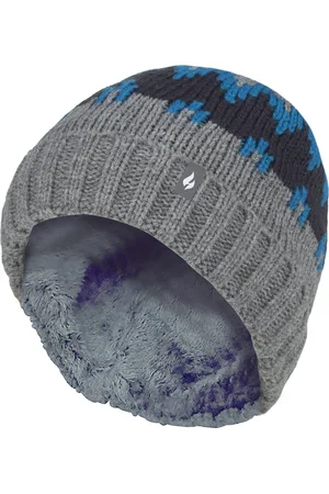 Heat Holders Geribbelde zachte muts met pom-pom voor jongens - Pebble Melange / teal / navy