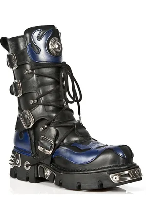 New Rock Unisex /Blauw Leer Gothic Biker Skull Boots-107-C5