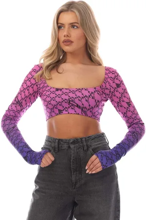 OFF-WHITE Dames Off White Warped Monogram Top met lange mouwen in Roze blauw