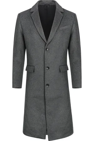 Allthemen Heren Knielange Winter Wollen Jas Slim Fit Omslagkraag Zakelijke Jassen