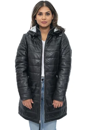 Infinity Dames lederen puffer parka jas-Andria