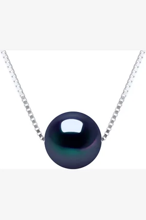 Diadema Ketting gekweekte parel Zoetwater Round and Black 9-10 mm Venetiaans Chain White Gold