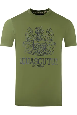 Aquascutum Large Bold London Aldis Brand Logo Army Green T-Shirt
