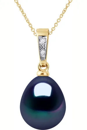 Diadema Diamond Pendant 0.010 Cts Gekweekte Pearl Freshwater peer 9-10mm Black Yellow Gold
