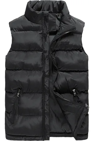 Allthemen Heren effen kleur casual opstaande kraag gewatteerde bodywarmers