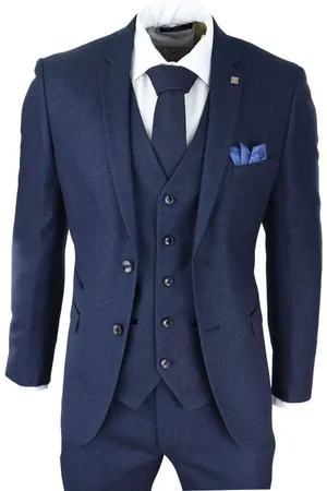 PAUL ANDREW Heren 3-delig marineblauw Birdseye Tweed klassiek pak