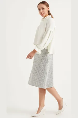 HERITA Grijze tweed midi kokerrok