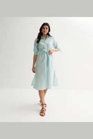 Gini London LIinnen stropdas mouwen midi shirt jurk
