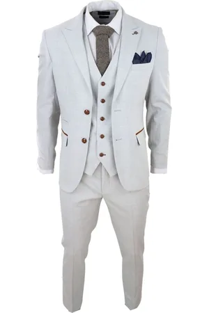 PAUL ANDREW Heren grijs steen 3-delig tweed geruit pak