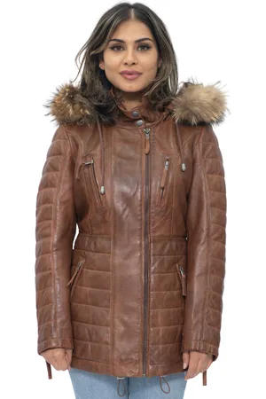 Infinity Dames gewatteerde leren parka jas-Curitiba