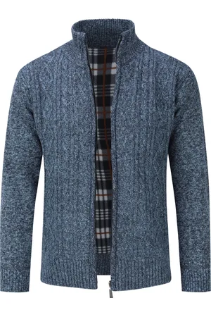 Allthemen Herenvest met ritssluiting Grof gebreid vest met opstaande kraag voor winterblauw