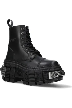 New Rock Metalen zwarte leren laarzen-WALL083C-S4