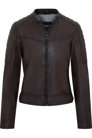 Infinity Dames Bruin Retro Gewatteerd Leren Bikerjack - Horten